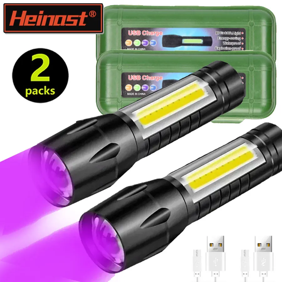 Mini linterna UV portátil recargable por USB, linterna ultravioleta con zoom, Detector de mascotas de 365nm, linternas violetas impermeables para exteriores