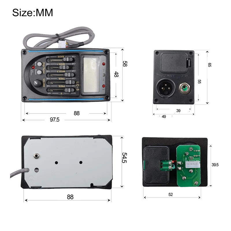 10Pcs 5 Bands LC-5 Guitar Pickup for Acoustic Guitarra Preamp EQ Equalizer with Digital Tuner Pegar Instrumentos Guitar Parts