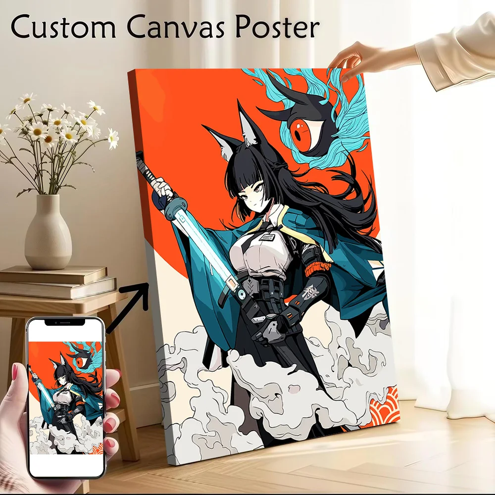 Anime Girl With Sword and Eyeball Monster Canvas Poster Wall Art Customizable High Quality Printed Picture for Bedroom Painting