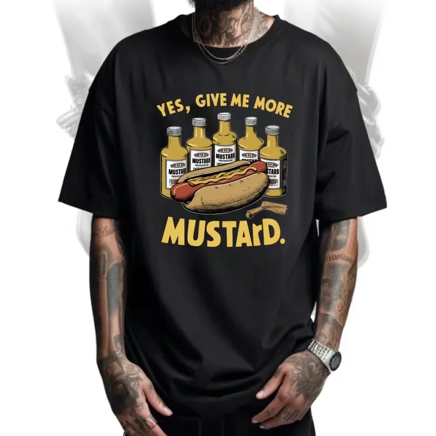 Hot Dog Dip Mustard T-shirt Print Flower Street Wear Food Festival Cotton Summer Cozy Short Sleeved Tops for Both Men and Women