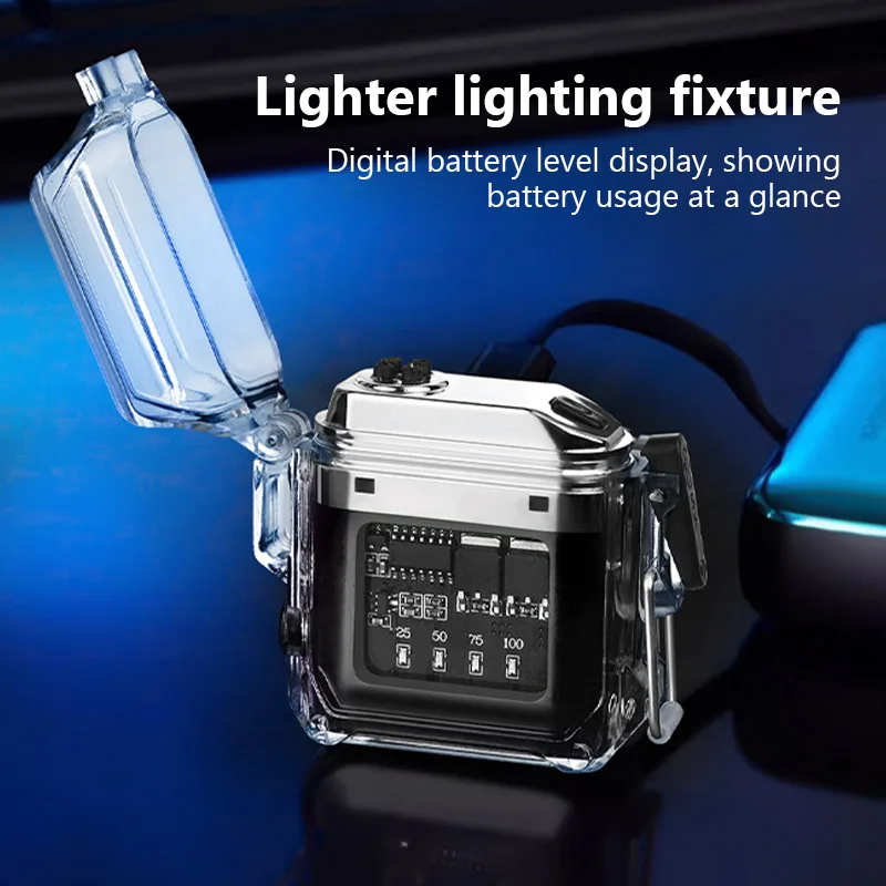 1PC Portable Outdoor Waterproof Lighting Electric Lighter Transparent Curved Design Type-C Charging Power Display Lighter