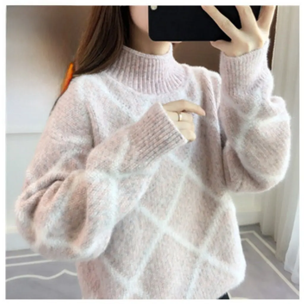

Women's Chenille Mink Sweater Fleece-Lined Thickened Waterproof Autumn Winter Loose Base Shirt for Casual Wear