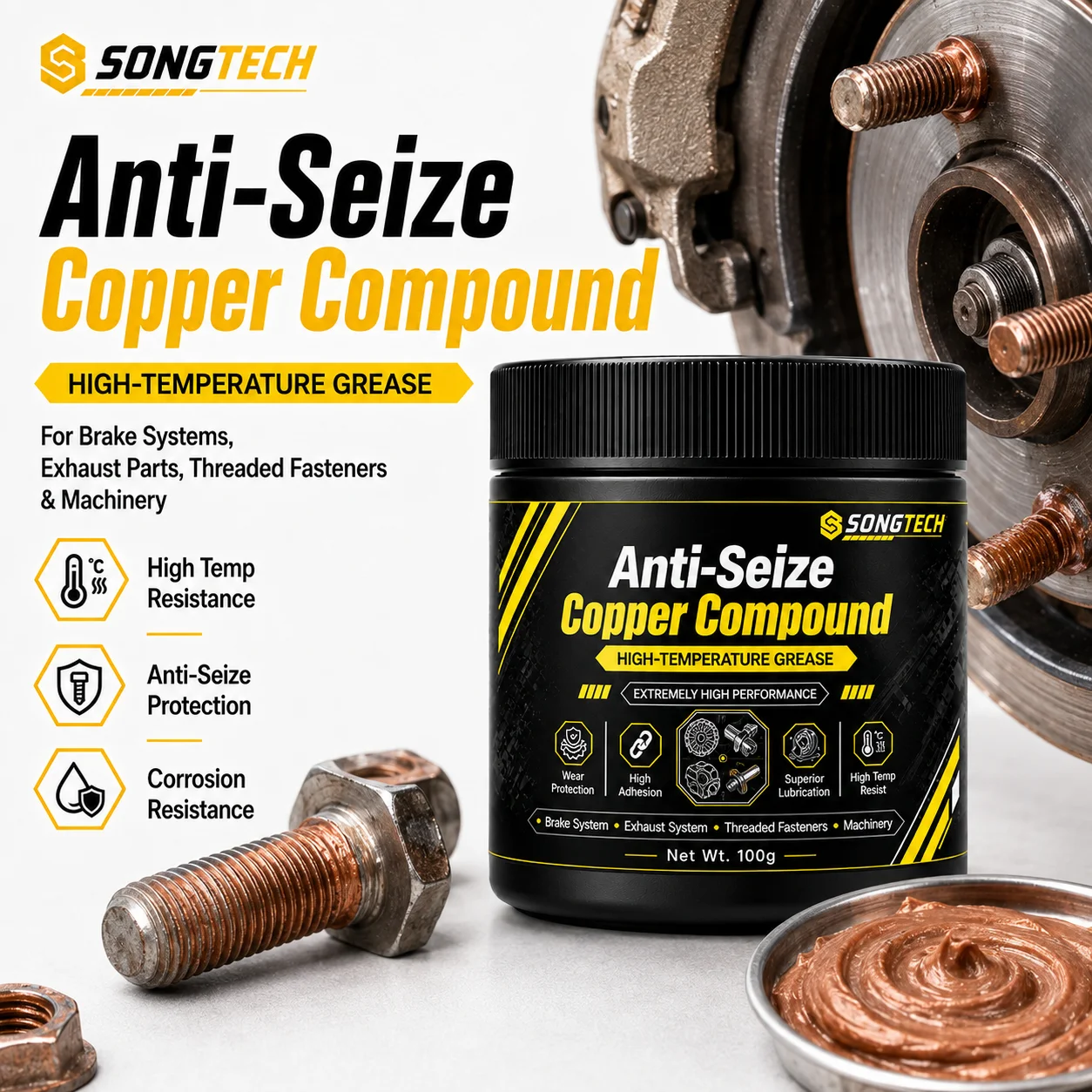 50g/100g Copper Anti Seize Compound High Temperature Thread Lubricant Paste for Bolts Fasteners Brake Exhaust System Assembly