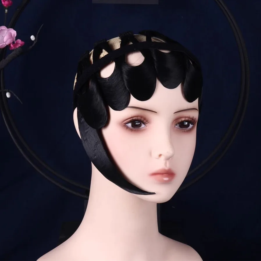 Black Peking Opera Hair Sideburn for Women Vintage Hair Bangs Accessories Huadan Cosplay Simulated Hairpiece