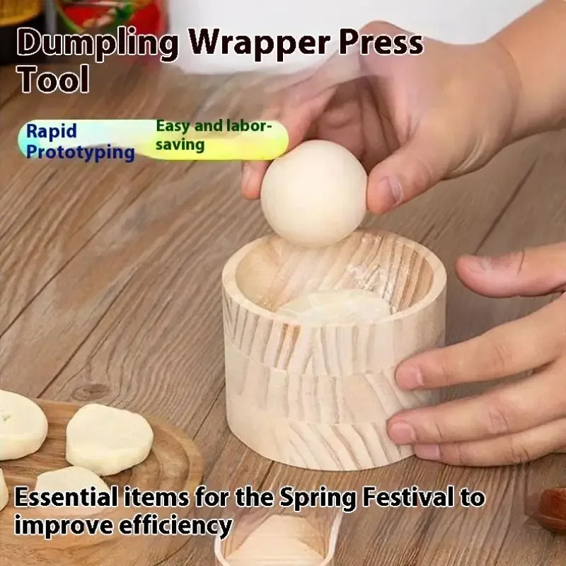 Wood Dumpling Maker Press Tool Wood Mold And Ball Manual Dough Skin Presser Hand Pie Rolling Tool Quick Dumpling Wrapper Maker