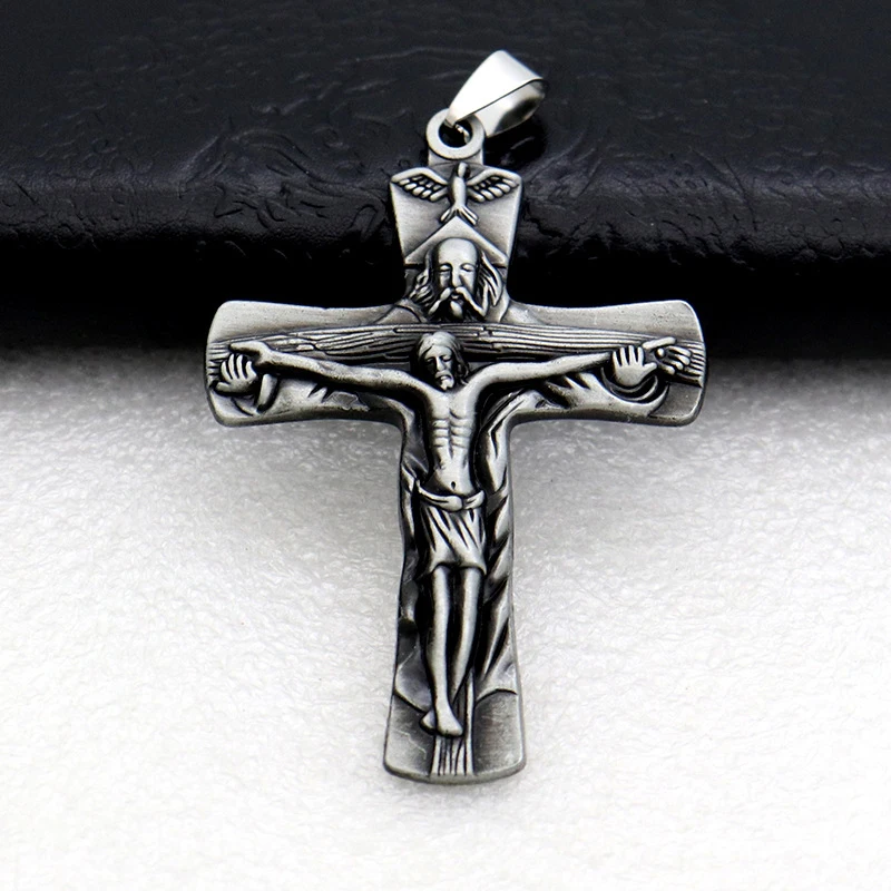 Diyalo Christian Trinity Crucifix Jesus Christ Cross Pendant Father Son Holy Spirit Dove Cross DIY Making Jewelry Accessories