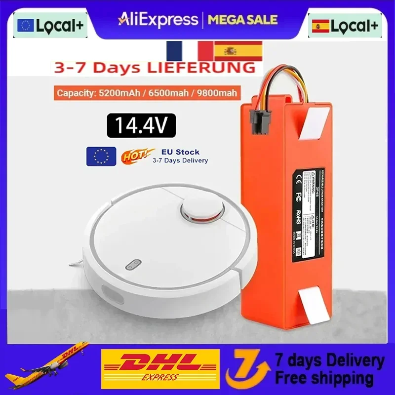 14.4V 12800mAh Robotic Vacuum Cleaner Replacement Battery for Xiaomi Roborock S55/S60/S65/S50/S51/S5 MAX/S6 Parts BRR-2P4S-5200S