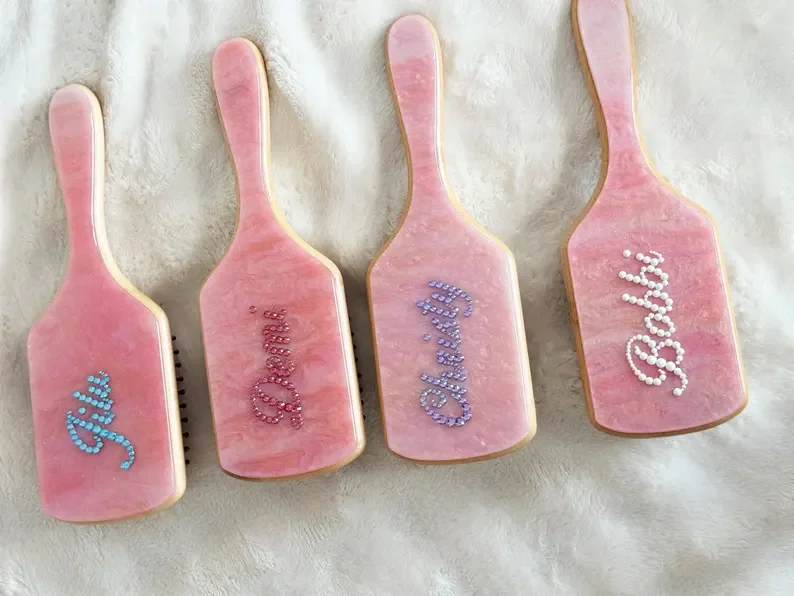 Custom Big Size Name Hair Brush, Personalized Paddle Brush, Pink Blue White Comb, Rhinestone Name Hair Brush, Long Hair Care view 4