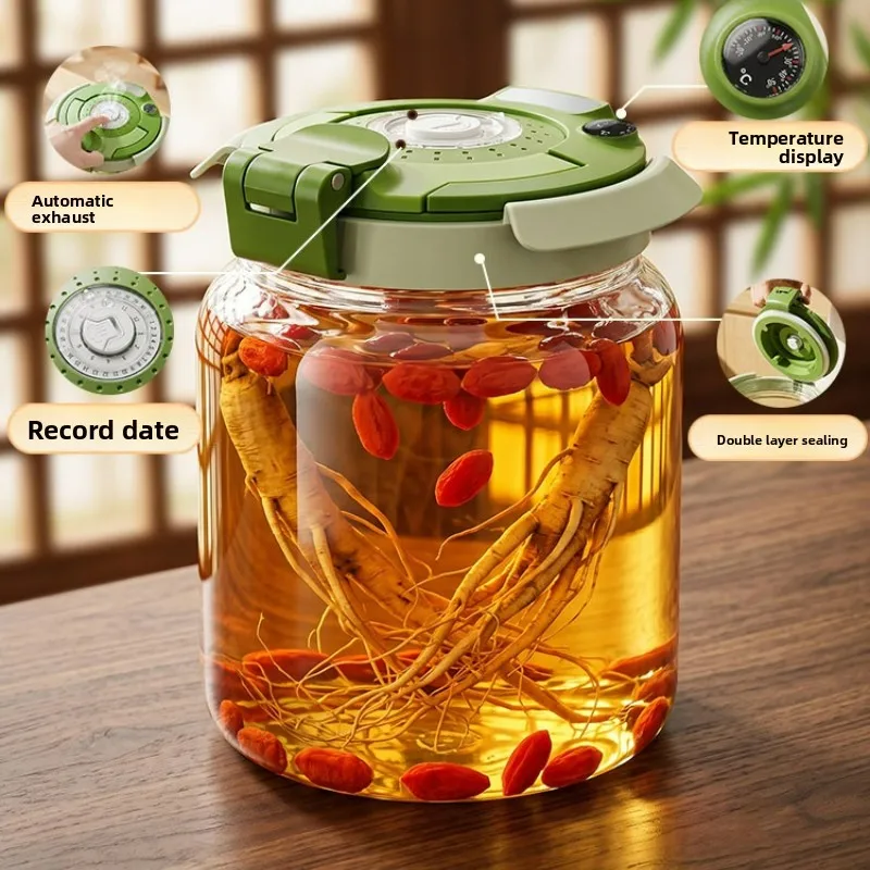 Glass Wine Brewing Jar with Faucet Base Airtight Seal Lid Thickened Bottle for Ginseng Herb Liquor Storage Set Glass Home Use