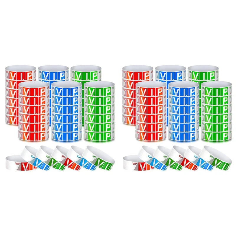 

1200 Pack VIP Wristbands For Events Waterproof VIP Wristbands VIP Paper Bracelets Wristbands (Red, Blue, Green)