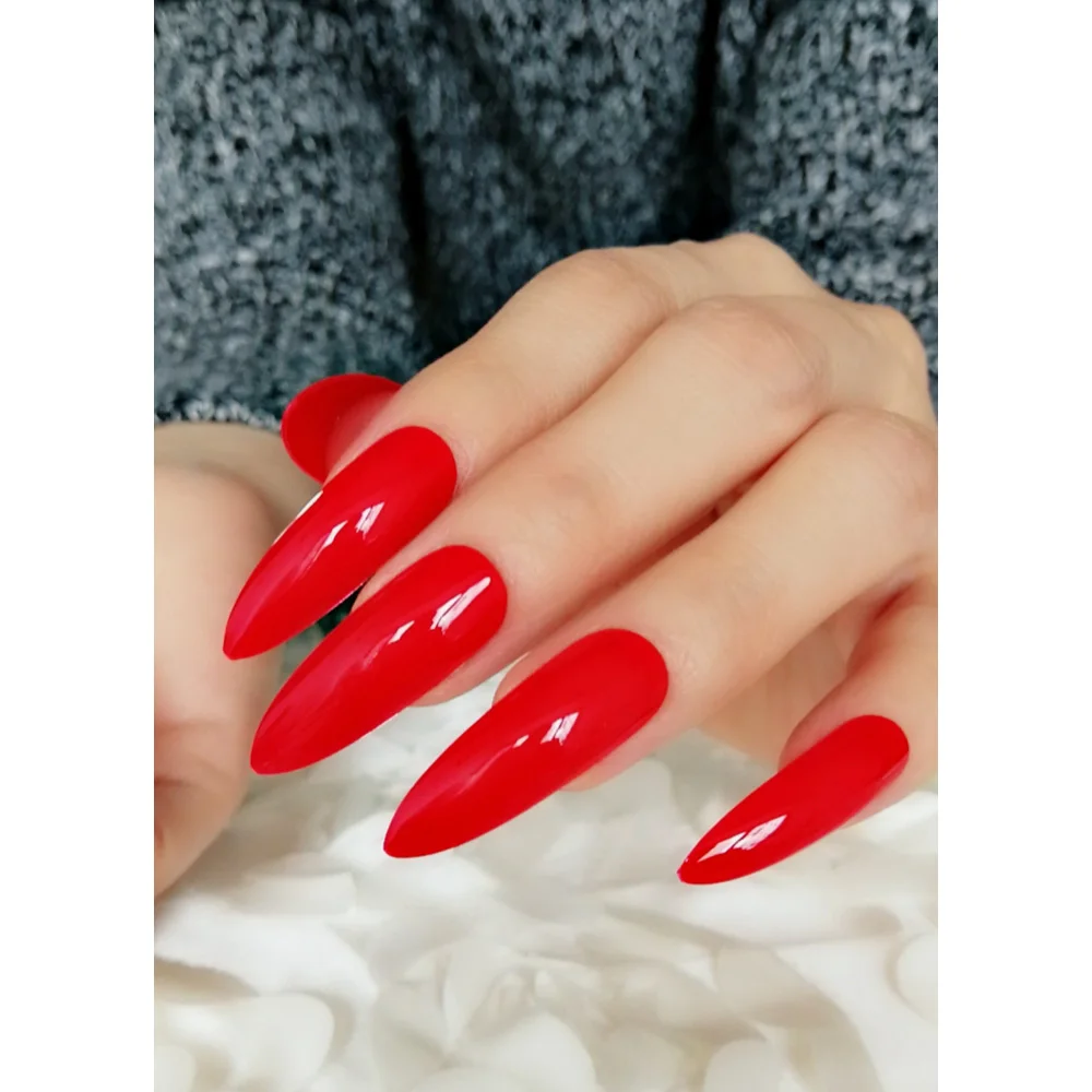 Extra Long Stiletto Red False Nails Tips Pointed Stilettos Press On Nails For Fingers Full Cover with Glue Sticker