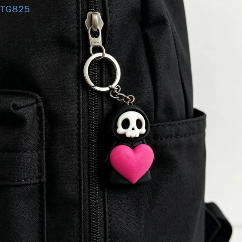 【AN】Cute Grim Reaper Keychain With Heart, Gothic Skeleton Key Ring, Spooky Halloween Bag Charm, Craft Key Holder, Party Gift