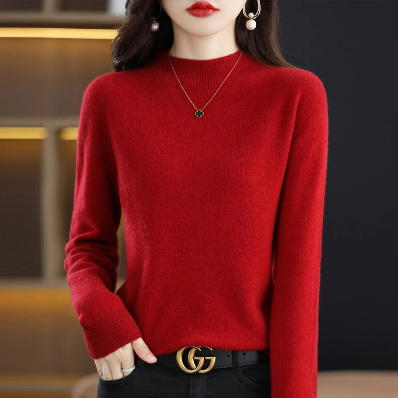 Seamless Cashmere Sweater Women\'s Clothing Tops 100% Wool Knitted Pullove  Slim Fit Fashion Base Sweater Korean Spring  Autnmn