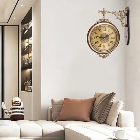 Double-Sided Vintage Wall Clock: Accurate Timekeeping, Silent Movement, Stylish Design, and Easy Installation for Any Room
