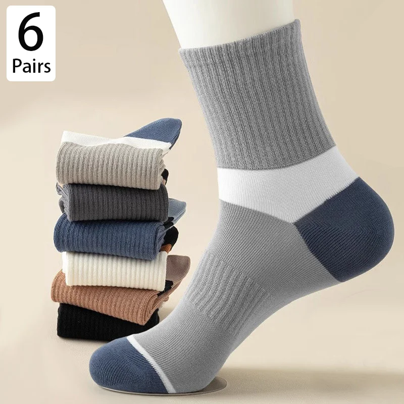 6Pairs Breathable Men Cotton Socks Sports Stockings Men Autumn Winter Socks Sweat Absorption Deodorant Business Sox High Quality