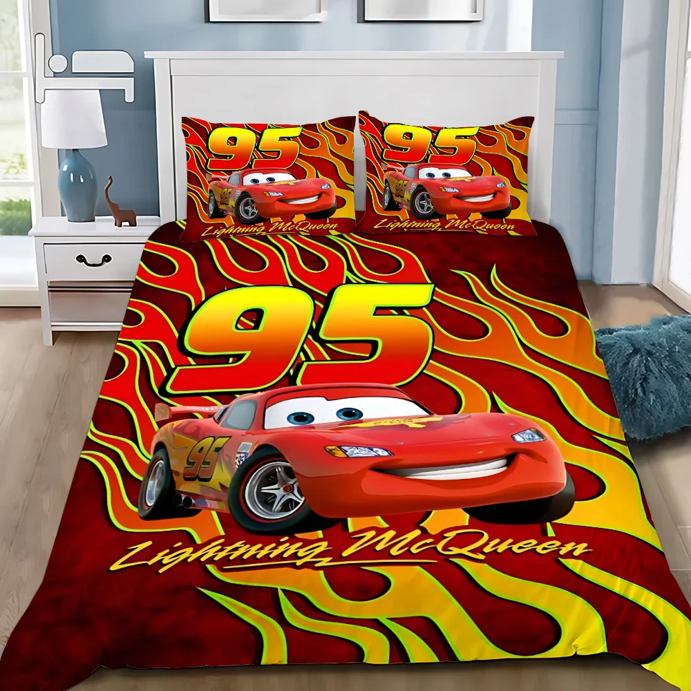 Duvet Cover Pillowcase Bedding Set Lightning McQueens Car Adult Boy Girl Bedroom Decoration Children Single Double Large Size