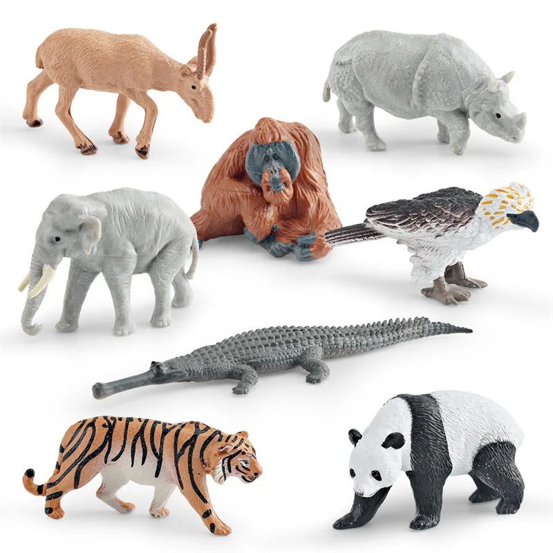 Simulation Of Asian Animals 8 Pieces Set Static Tiger Orangutan Panda Crocodile Zoo Series Model Children Cognitive Toys Gifts