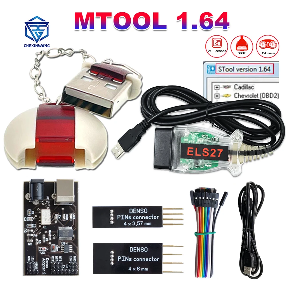 MTool V1.64 Mileage Programmer KM Adjustment Software ELS27 Dongle Denso Pin Denso Adapter Wire Cable Mileage Correction Tool