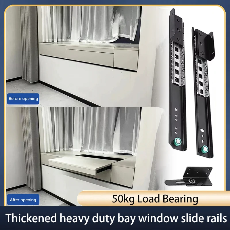 Bay Window Slide Rail Desk Extension Pull-Out Track Hidden Telescopic Dining Table Translation Side-Mounted Hardware