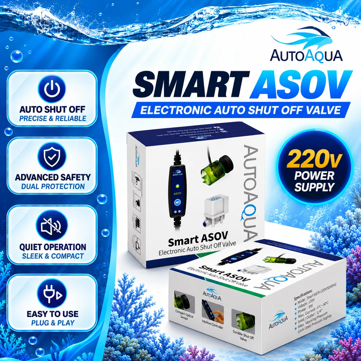 Marine Aquarium Overflow - เครื่องจ่ายน้ำอัตโนมัติสำหรับตู้ปลา AUTOAQUA Smart ASOV-200V ระบบ RO
