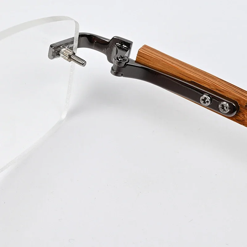High Quality Square Men Business Lightweight Titanium Frameless Eyeglass Frame Fashion Bamboo Leg Myopia Anti Blue Light Glasses
