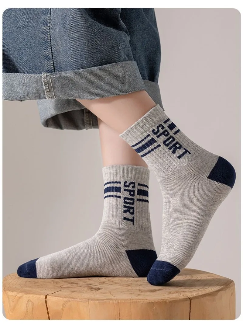 5 Paar/Set RAISE Herbst Kindersocken für Jungen 2-12 Jahre, Sportsocken mit Schriftzug, Schmutzabweisende Mittellange Socken, Absorbierende Babysocken – Detail 17