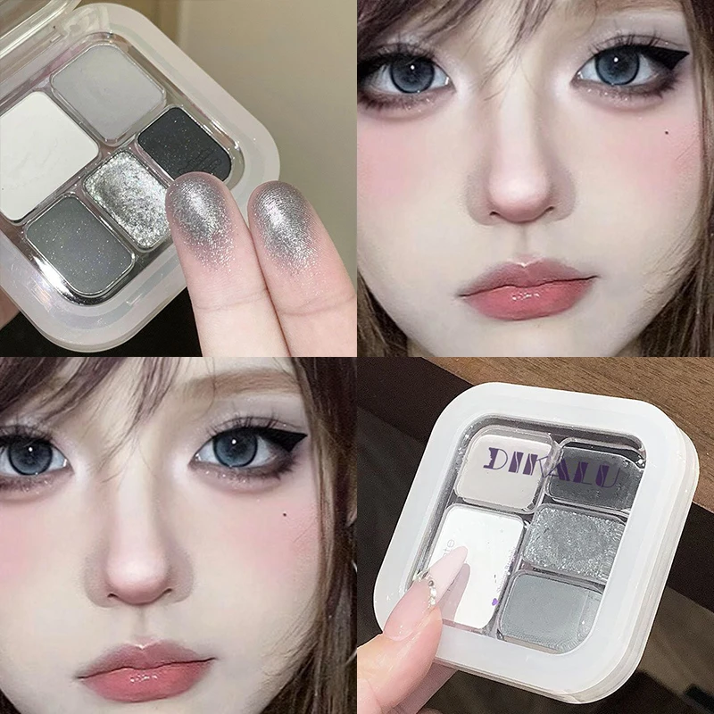 5 Colors Metallic Cement Gray Eyeshadow Palette Glitter Pearlescent Punk Smoky Eye Highlighter Matte White Face Brightening