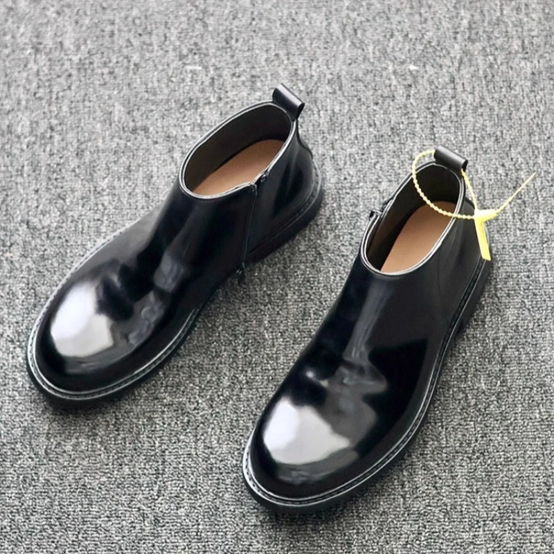 

Handmade Genuine Leather Black Outdoor Ankle Boots Men's Shoes Formal Work Round Toe Casual Oxford Chelsea Boots Male High Top