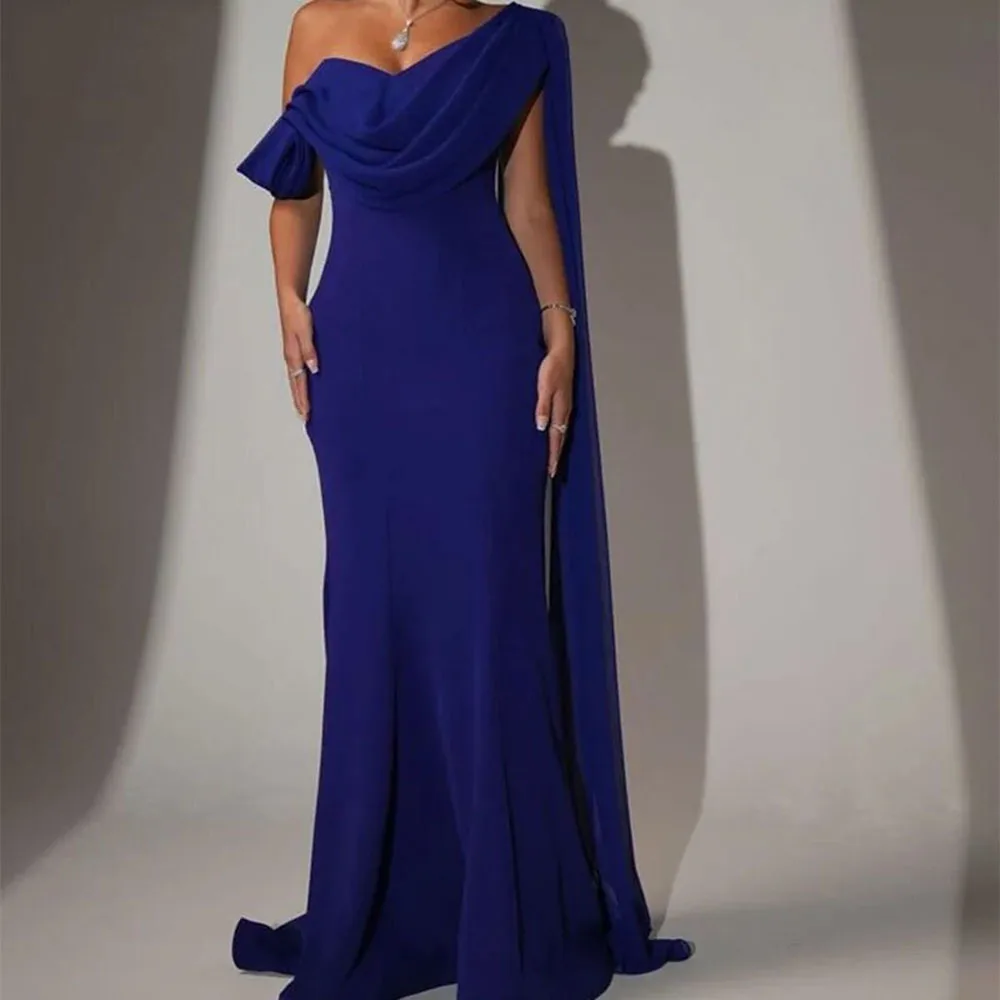 

Luxury Sexy Women's Prom Dress One Shoulder Shawl Long Mermaid Evening Dresses Floor Length Banquet Cocktail Evening Party Dress