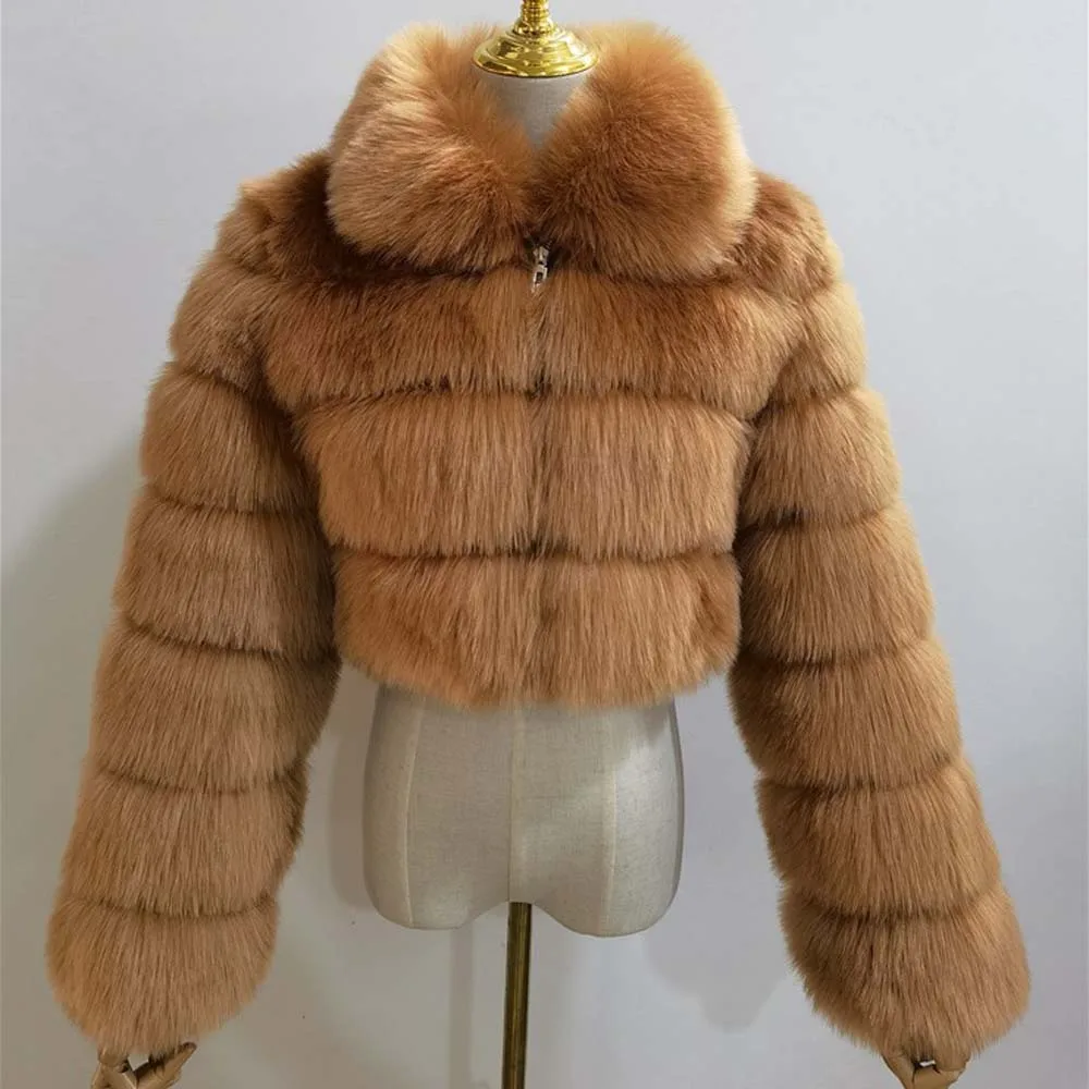 معطف نسائي جديد على الموضة لعام 2025 من الفرو الصناعي برقبة واقفة وأكمام طويلة وسحاب قصير بلون سادة سترات شتوية دافئة سميكة #5