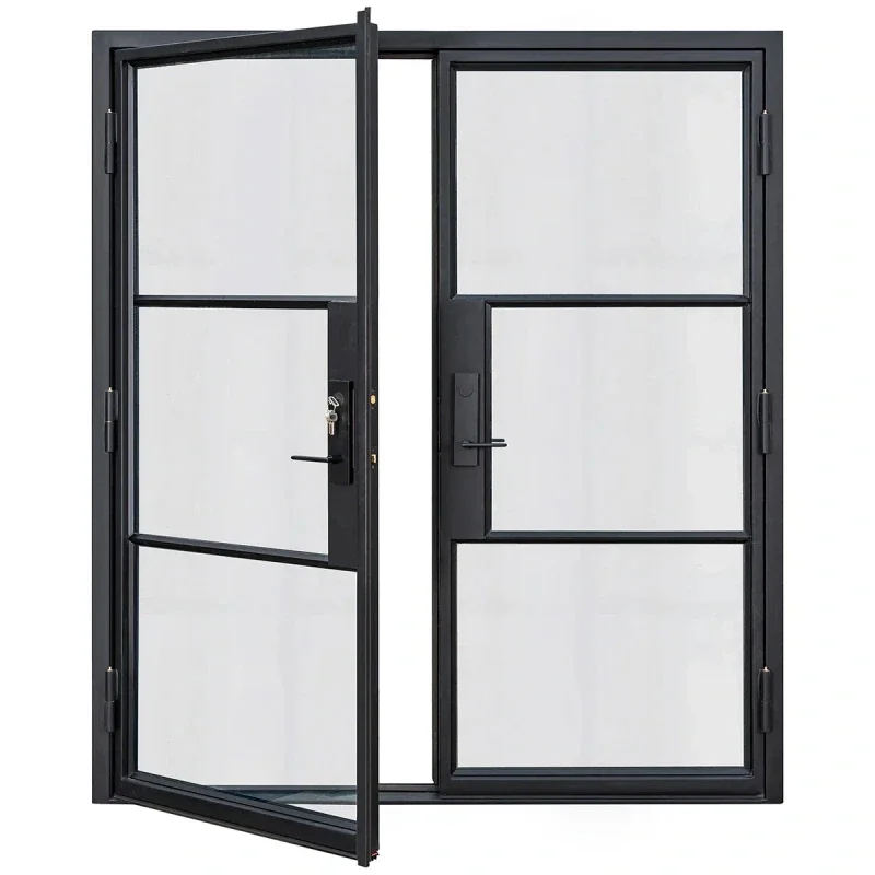 xx-Customization Unique Design Frosted Glass Wrought Iron Anti-rust Exterior Steel Heritage French Door
