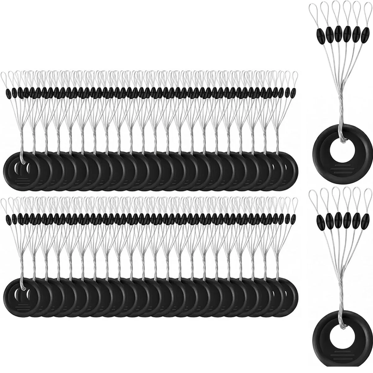 300 Stück Angelstopper, Gummi-Angelstopper-Perlen, 6-in-1 Schwarze Schwimmer-Stopper in L, M, S Größe, Schwimmer-Stopper-Set