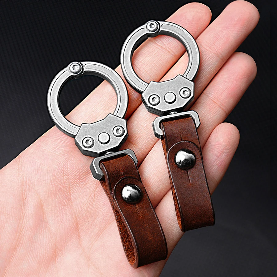 Imagem -05 - Chaveiro de Liga de Titânio para Homens Chaveiro de Carro Criativo Pingente de Couro Edc Outdoor Tool Gadget Presente de Alta Qualidade Exclusivo