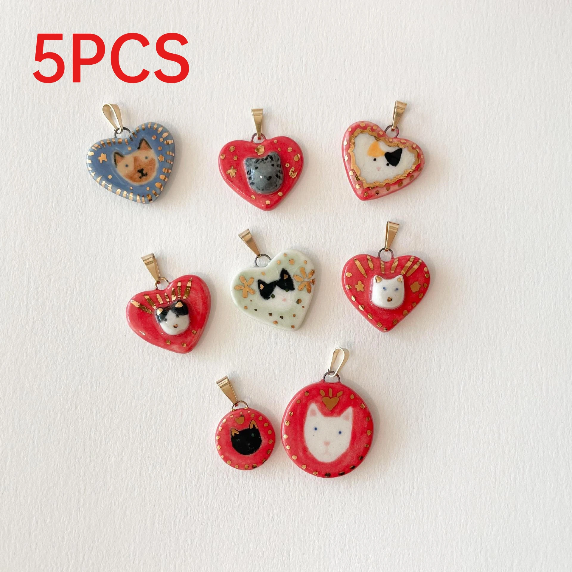 

5Pcs Stainless Steel Heart Cat Charms Pendants DIY Handmade Jewelry Making Accessories
