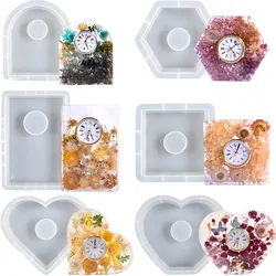 2Pcs Geometric Arch Heart Hexagon Clock Mold Crystal Epoxy Resin Mold DIY Vertical Table Clock Pendulum Silicone Mold Ornaments
