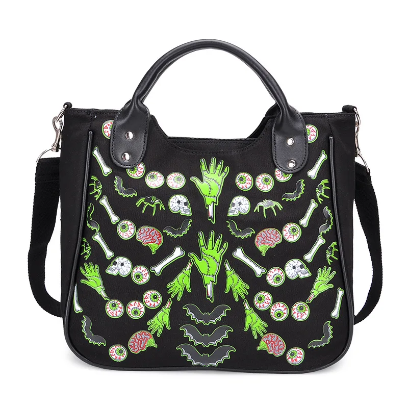 

Gothic Fashion New Women's Handbags, High-end Large-capacity Canvas Bags, Niche Funny Skull Printed Bags