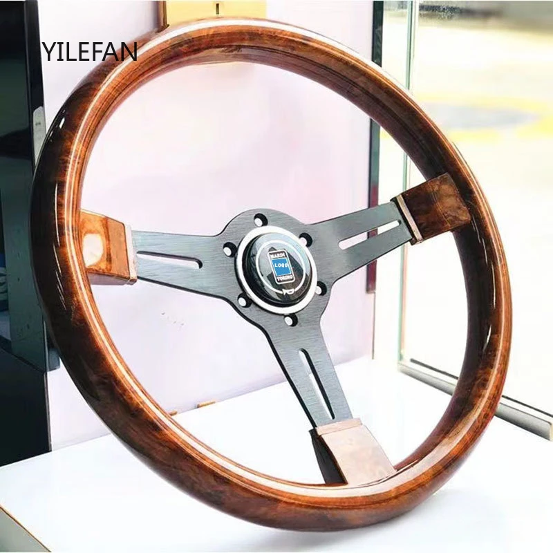 Cross border 14 inch peach wood ABS car modification retro steering wheel hole distance 70mm competitive racing ND universal