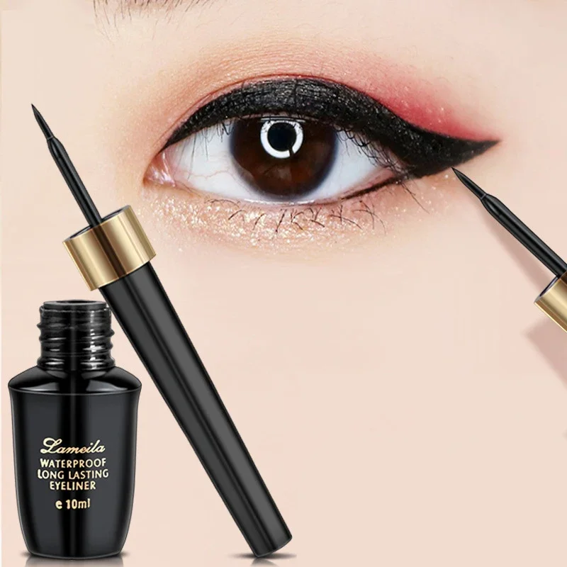 1 pz 10ml nero Liquid Eyeliner Waterproof Makeup Eye Liner matita ad asciugatura rapida penna Eyeliner liquido con testina Ultra-fine coreana