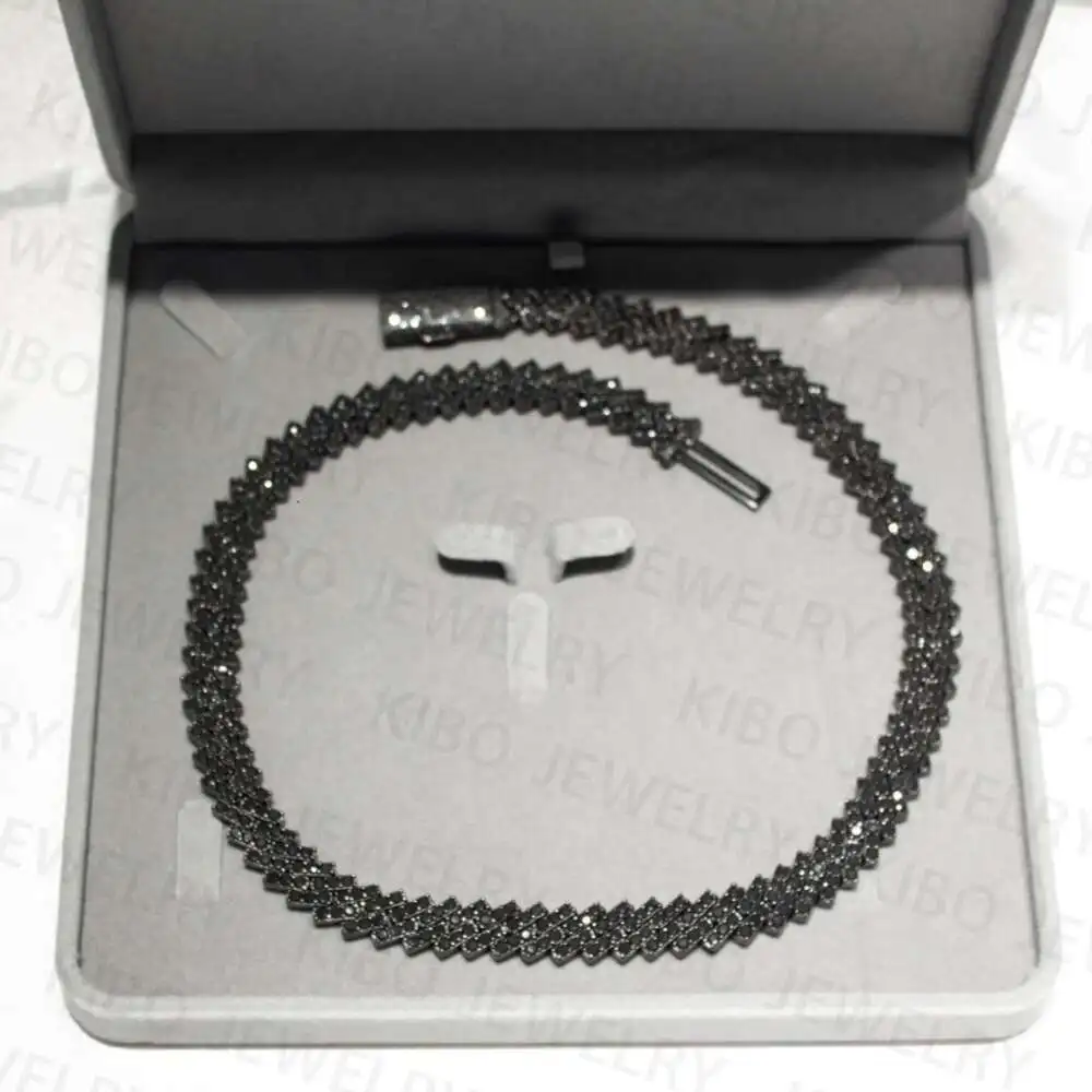 Luxury Fashion Jewelry Necklaces Vvs Moissanite Diamond Chain 12mm Iced Out 925 Sterling Silver Black Moissanite Cuban Link Chai