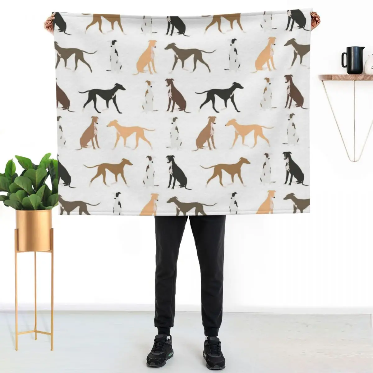 Stamped greyhound Throw Blanket couch cozy soft plush fuzzy picnic outdoor blanket