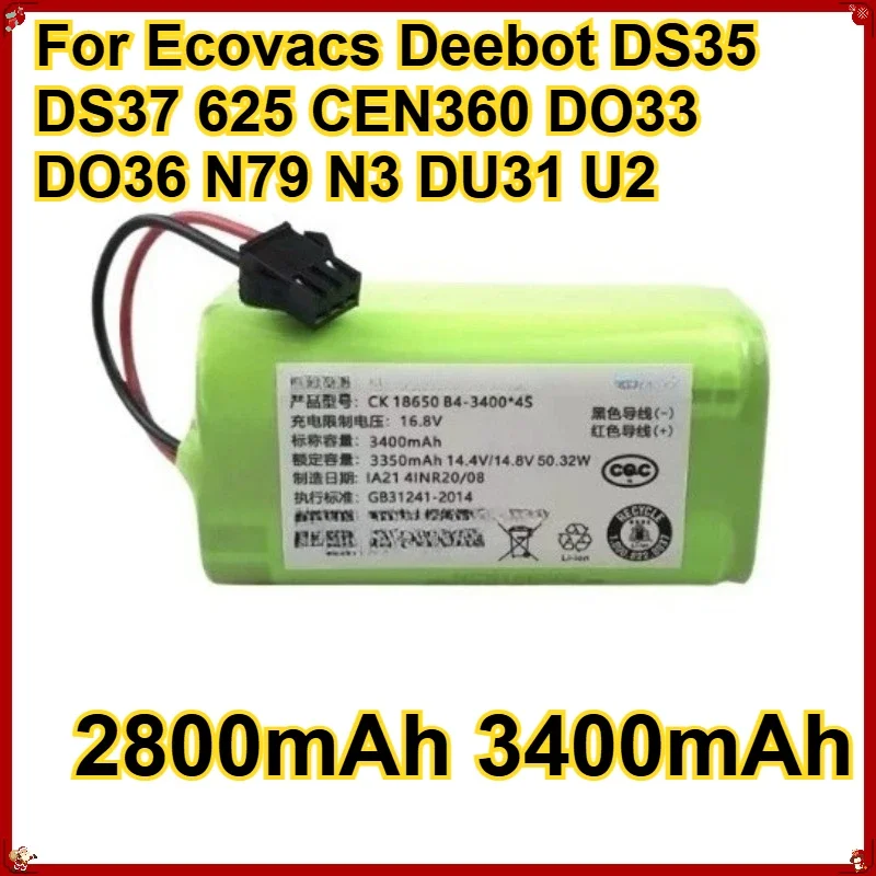 [NEW]  For Ecovacs Deebot DS35 DS37 625 CEN360 DO33 DO36 N79 N3 DU31 U2 14.4V 3400mAh Vacuum Cleaner Battery