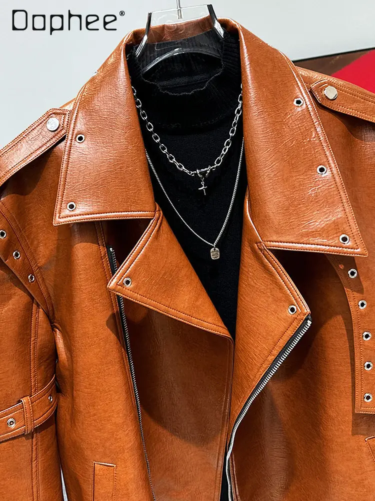 2026 Spring Autumn Fashion Loose-fitting Versatile Irregular Deconstructed Design Men's Brown and Black Biker Pu Leather Jacket