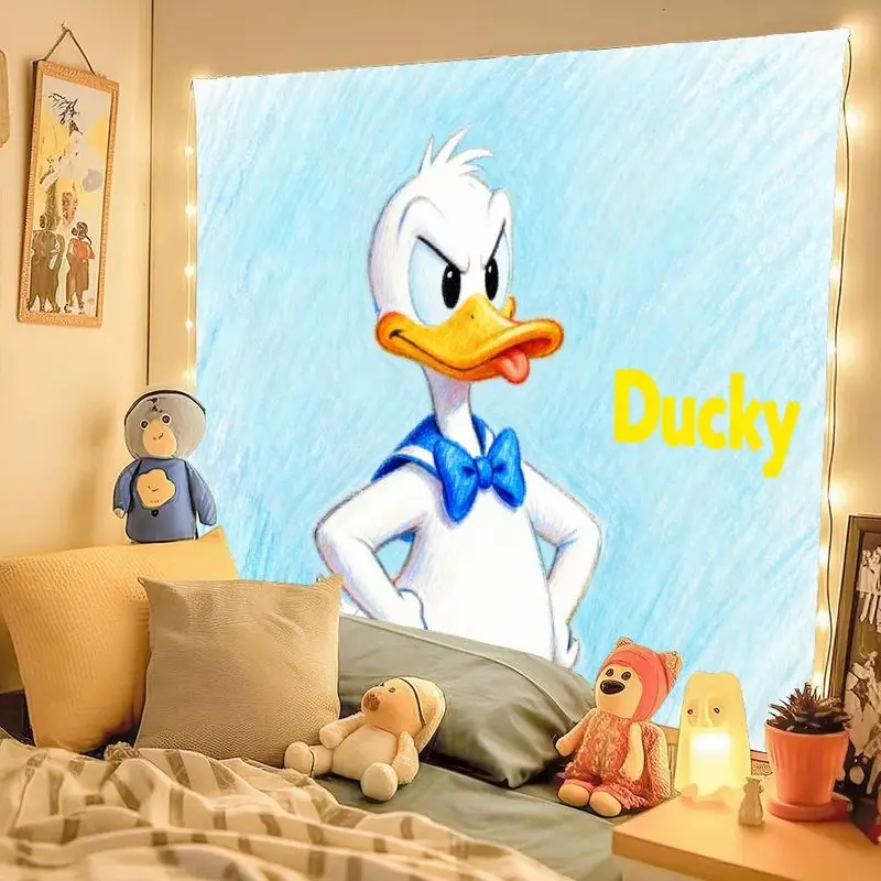 1 szt. Donald Duck Niezadowolony Wyraz Twarzy Niebieska Gobelinowa Tapeta Nowoczesna Poliestrowa Dekoracja Ścienna Salon Sypialnia Akademik Śmieszny Prezent dla Fanów Disneya.