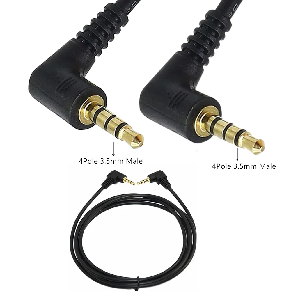 1/8 inch TRRS Aux Cable 90 Degree Right Angle 4Pole 3.5mm Male to Male Stereo Audio Cord For IPod Smartphones Tablets Handsets