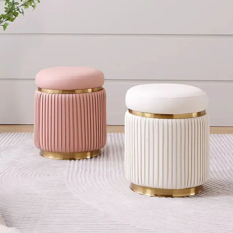 

Small Stools Leather Stools Light Luxury Round Stools Makeup Stools Living Room Coffee Table Stools High-end Sofas Soft Cushions