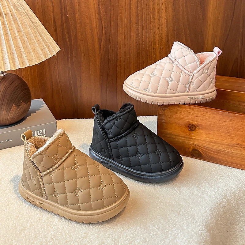 الأطفال أحذية الثلوج 1-18 سنة الكاكي مبطن سميكة الفتيان الفتيات أحذية قطنية الوردي مقاوم للماء عدم الانزلاق لينة أحذية أطفال طويلة الرقبة