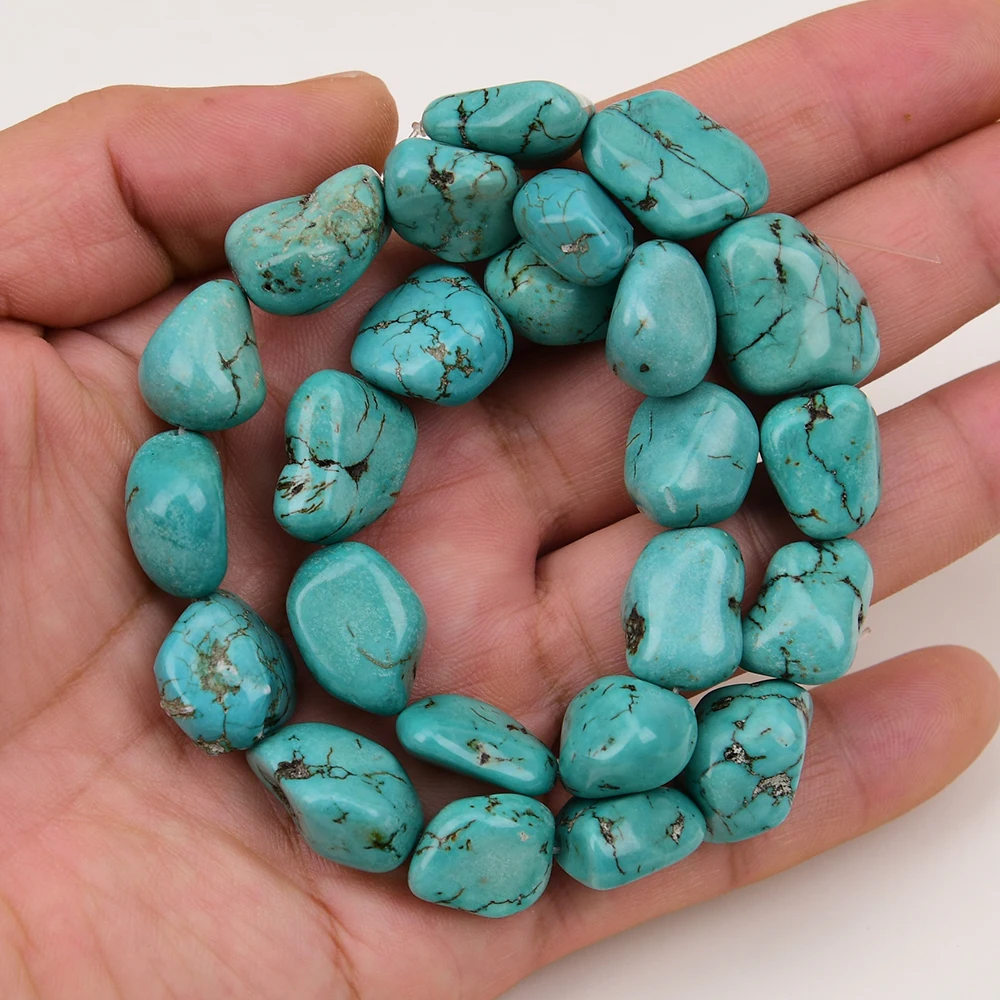 APDGG 15x20mm Natural Stone Smooth Freedom Blue Turquoise Nugget Loose Beads 15.5