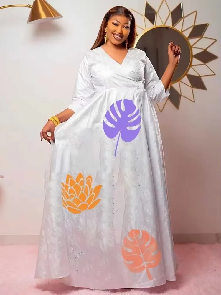 

White Plus Size Ankara Robe Bazin Riche Dashiki Boubou High Quality Brocade Evening Dress For Women Party