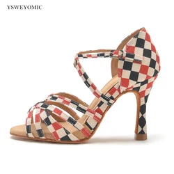 YSWEYOMIC-Chaussures de danse latine salsa pour femmes, semelle intérieure souple rouge, talons de danse de fête, logo personnalisé, style printemps et été 2024