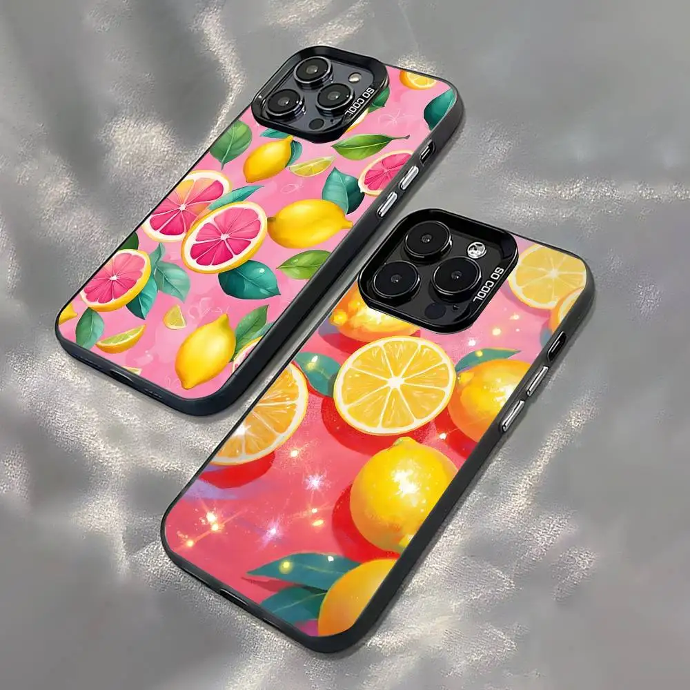 

Pink Strawberry Lemon Black Matte Shockproof CoverPhone Case For iPhone 17,16,15,14,13,12,11,Pro,Max,Plus